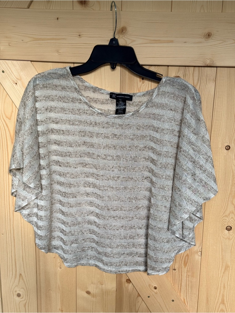INC International Concepts Beige Striped Flutter Sleeve Crop Top